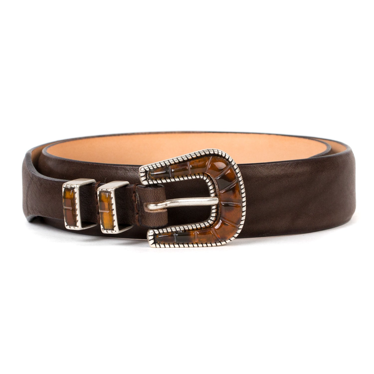 Silver Ostrich x MJ: Western Belt "Colorado" made from Dark Brown Calfskin - handmade